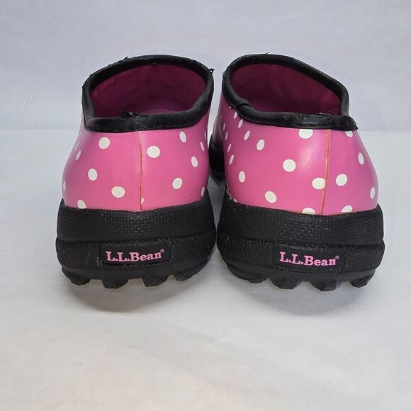 L.L. Bean Women's Pink Polka Dot Slip On Slogger Rubber Clog Duck Boot Size 6.5 - Picture 8 of 12
